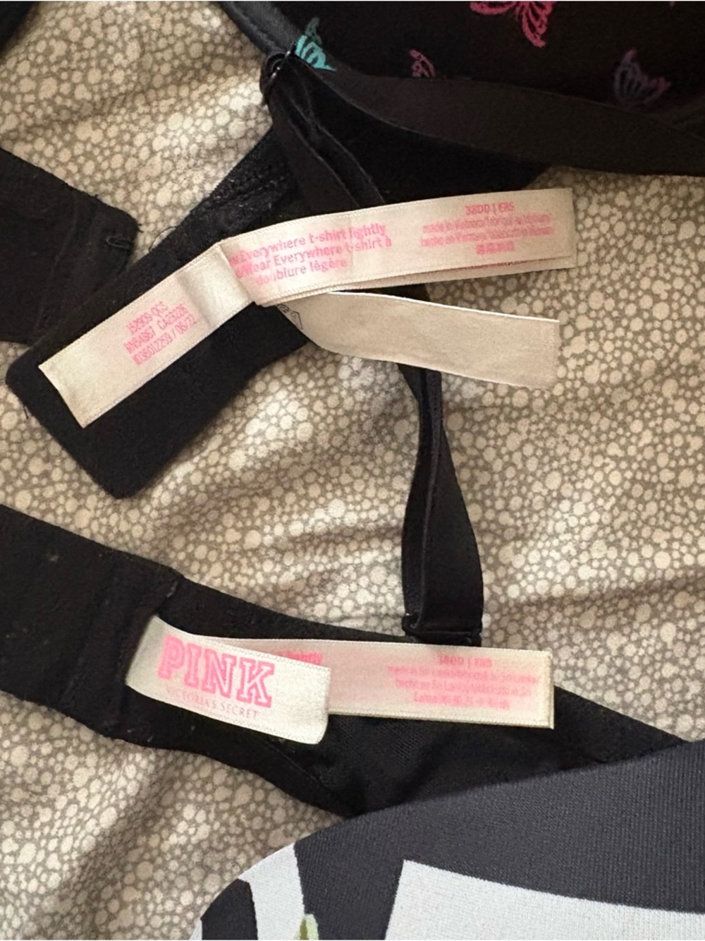 PINK Victoria's Secret Black Bras with Butterfly & Floral Prints 38DD two - Picture 2 of 4